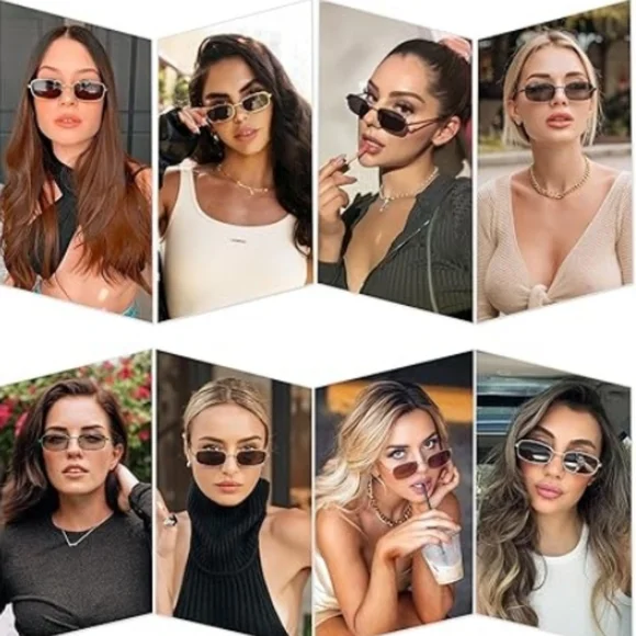 Narrow Rectangle 80s 90s Skinny Sunglasses SJ1187 Pink - Picture 5 of 5